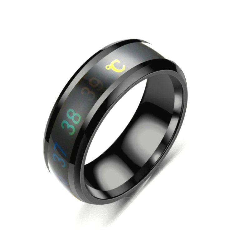 

6 PCS Smart Temperature Ring Stainless Steel Personalized Temperature Display Couple Ring, Size: 10(Black)
