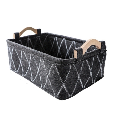 

2 PCS Wooden Handle Felt Storage Basket Sundries Underwear Storage Box, Specification: 29x18x9.5cm(Black )