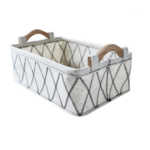 

2 PCS Wooden Handle Felt Storage Basket Sundries Underwear Storage Box, Specification: 29x18x9.5cm(Off-white )