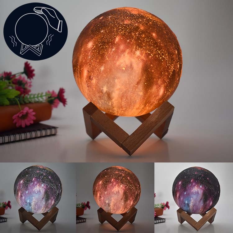 

1W 3D Moon Lamp Children Gift Table Lamp Painted Starry Sky LED Night Light, Light color: 20cm Pat Control 3-colors