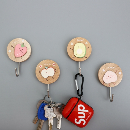 

4 PCS Three-Dimensional Cartoon Beech Wood Hook Home Dormitory Strong Sticky Hook Color Random Delivery, Specification: Beech(Fruit)