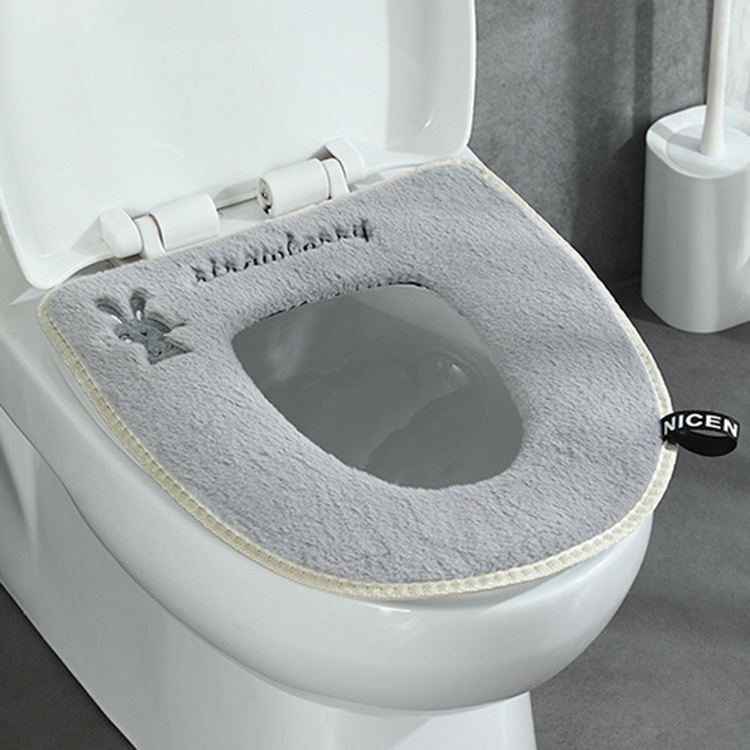 

2 PCS Cartoon Waterproof Toilet Seat With Handle Household Universal Toilet Rabbit Velvet Toilet Seat(Grey)