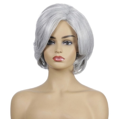 

Partial Inner Button Short Curly Hair Chemical Fiber Headgear Wig(Silver Gray)