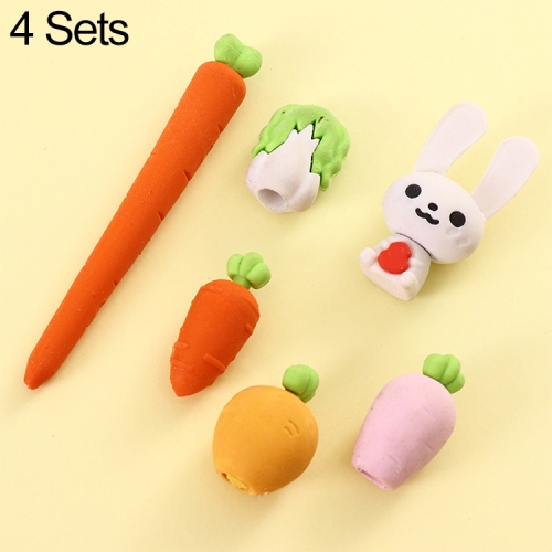 

4 Set Creative Eraser Rabbit And Carrot Animal Model Children Stationery Set DIY Fun Eraser