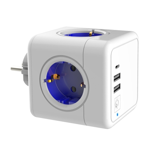 

Creative Power Cube Socket Conversion Socket, EU Plug In-line Blue+U+Switch+C