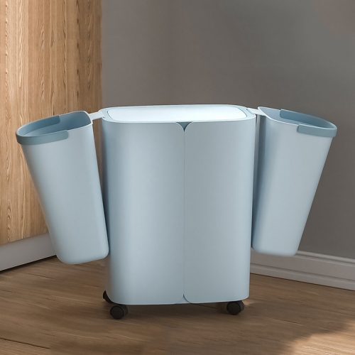 

ELLJT0 Household Kitchen Garbage Trash Can With Lid, Colour: Fog Blue Light Coffee, Size: 32x27x18.5cm