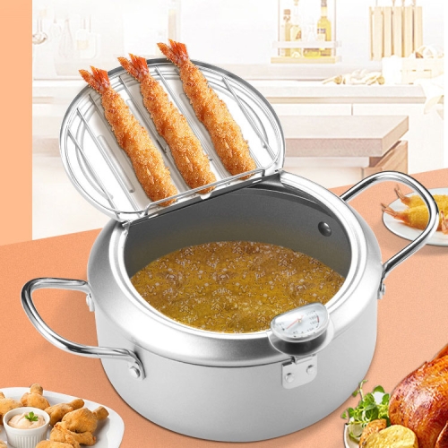 

20cm Fryer Pot Household Non-Stick Pan Temperature Control Mini Frying Pot(Silver)