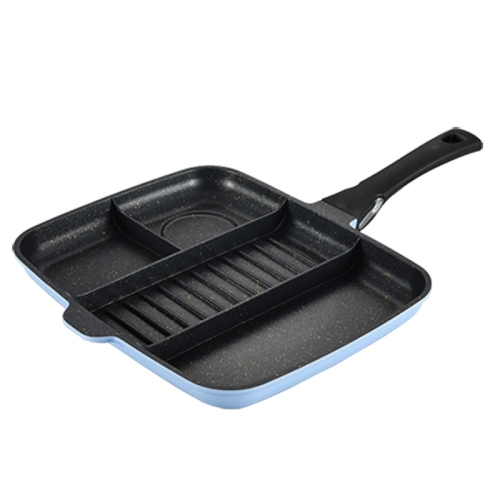 

Multi-Grid Flat-Bottomed Frying Pan Multi-Function Three-In-One Dedicated Steak Pan Omelette Pan(Blue)