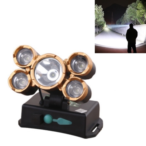 

5LEDs Head-Mounted Flashlight High-Power Rechargeable Waterproof Fishing Searchlight, CN Plug, Colour: Five Lamp Holders