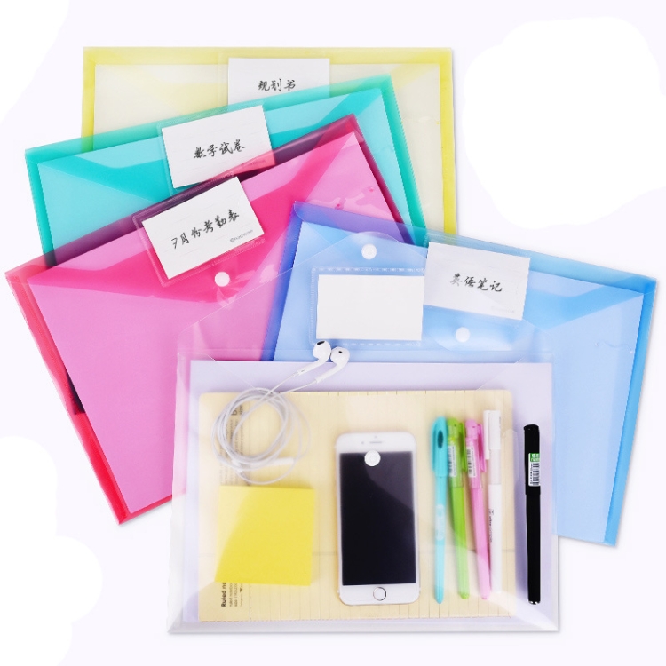 

2 Set 10 in 1 Snap Button Transparent Document Bag A4 Paper Storage Folder File Bag Random Colour