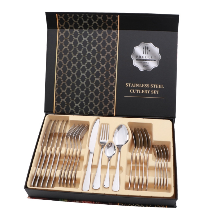 

24 in 1 Stainless Steel Tableware Western Steak Cutlery Gift Set, Color: Silver