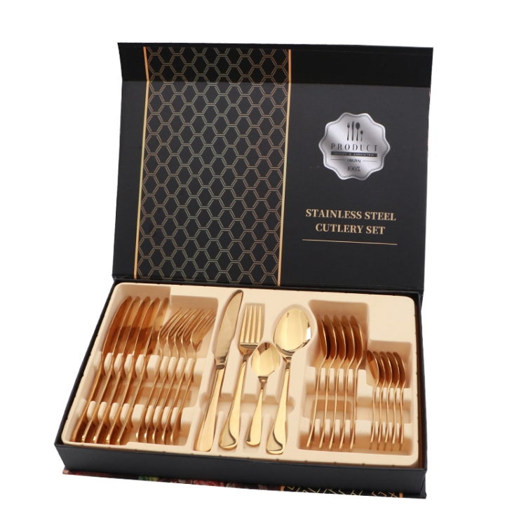 

24 in 1 Stainless Steel Tableware Western Steak Cutlery Gift Set, Color: Golden