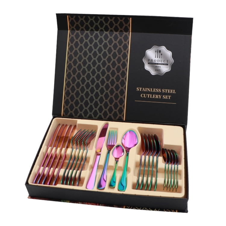 

24 in 1 Stainless Steel Tableware Western Steak Cutlery Gift Set, Color: Rainbow Color