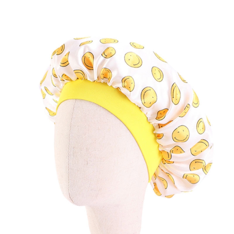 

3 PCS K-14 Children Printed Satin Nightcap Adjustable Stretch Hair Care Hat Shower Cap, Size: One Size(Smiley Yellow)