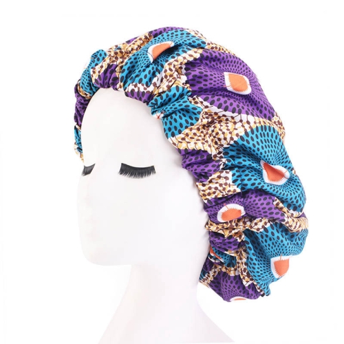 

3 PCS TJM-434 Printed Double-Layer Night Hat With Satin Lining Elastic Wide Brim Headscarf Hat, Size: One Size Adjustable(Dot Peacock Blue Purple)