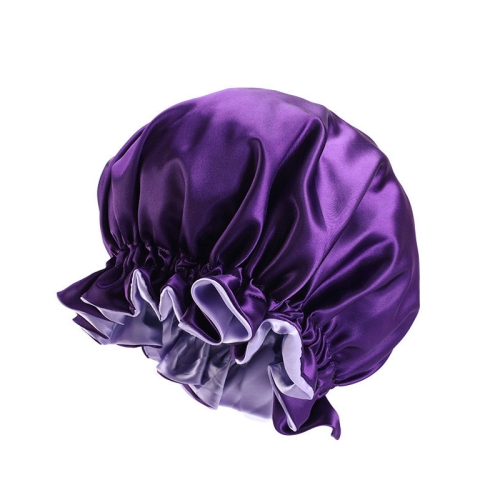 

3 PCS TJM-443A Double-Layer Satin Big Lace Night Hat Round Hat Chemotherapy Hat, Size: One Size Adjustable(Purple)