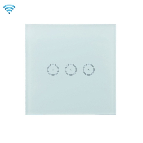 

Wifi Wall Touch Panel Switch Voice Control Mobile Phone Remote Control, Model: White 3 Gang (Zero Firewire Wifi )