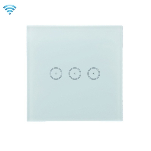 

Wifi Wall Touch Panel Switch Voice Control Mobile Phone Remote Control, Model: White 3 Gang (Zero Firewire Zigbee )