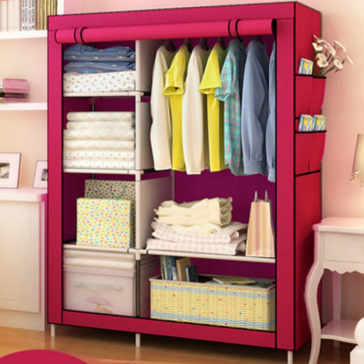 

Simple Modern Wardrobe Fabric Special Cloth Closet Assembly Steel Tube Reinforced Steel Frame Storage Cabinet(Wine Red)