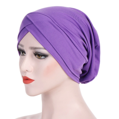 

Modal Stretch Cloth Forehead Cross Headscarf Cap Chemotherapy Cap(Light Purple)