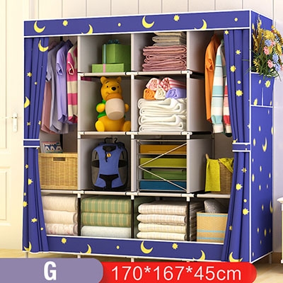 

Multi-function Wardrobe Fabric Folding Cloth Storage Cabinet DIY Assembly Easy Install Reinforcement Wardrobe Closet(Star Wearing Moon)