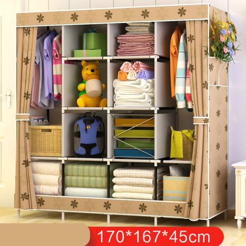 

Multi-function Wardrobe Fabric Folding Cloth Storage Cabinet DIY Assembly Easy Install Reinforcement Wardrobe Closet(Beige Sun Flower)