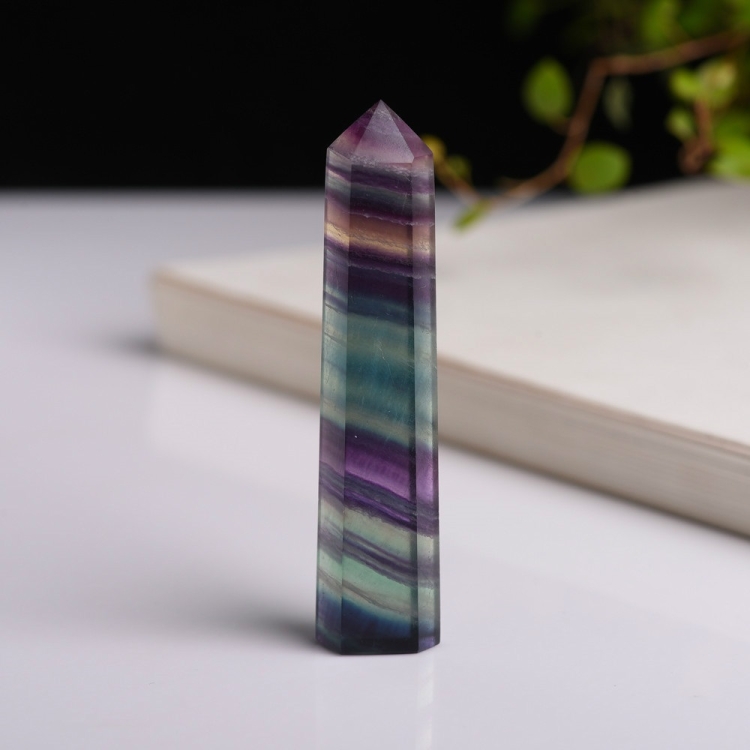 

Natural Rough Stone Hexagonal Crystal Column Colorful Fluorite Column Ornaments, Size:13.1-14 cm