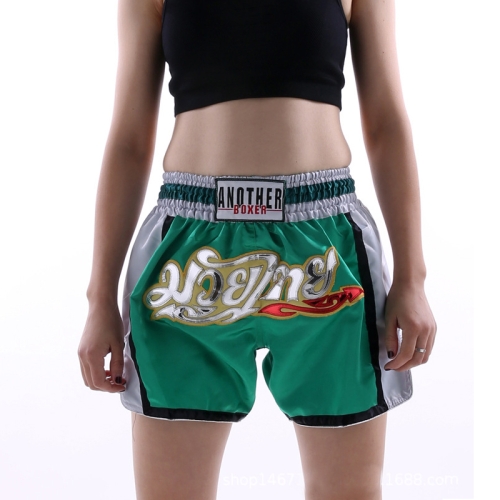 

ANOTHERBOXER Muay Thai Fighting Pants Wushu Sanda Sports Training Shorts For Men And Women, Size: XXXL(36 Green + Side Gray)