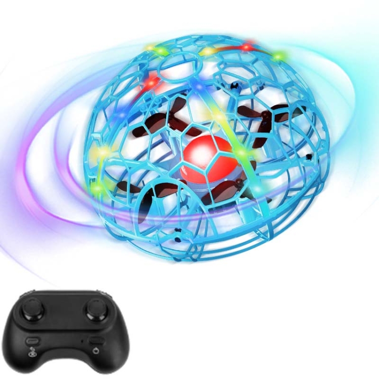 

Colorful Light Induction Flying Ball Remote Control Four-Axis Drone Fully Protected Grid Handheld Plane, Style:Blue Sensor + Remote Control