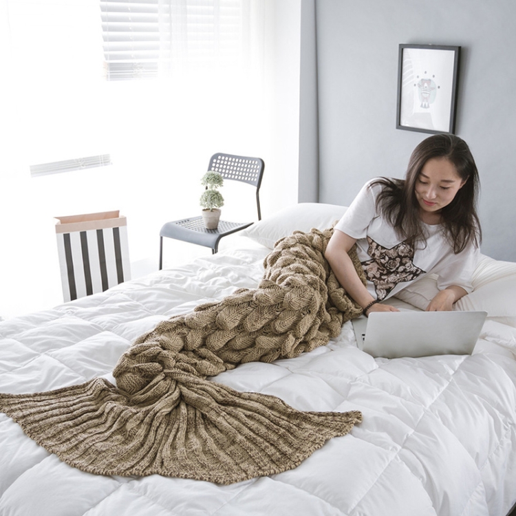 

Mermaid Tail Knitted Blanket Fish Tail Blanket, Size:195x90cm(Cocoa)