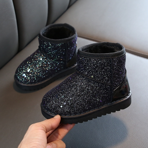 

Winter Sequins Padded Warm Snow Boots For Children, Size: 30 Yards 17.8cm(Black)