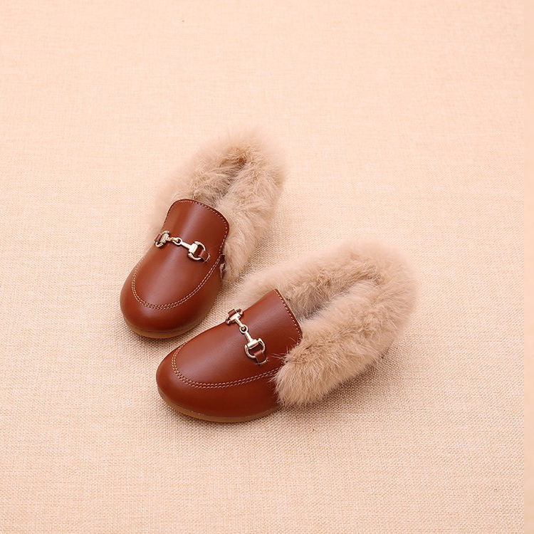 

PU Leather And Cashmere Warm Single Shoes Casual Shoes for Girls, Size: 21 Yards 13cm(Yellow)