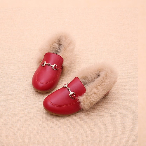 

PU Leather And Cashmere Warm Single Shoes Casual Shoes for Girls, Size: 22 Yards 13.5cm(Red)