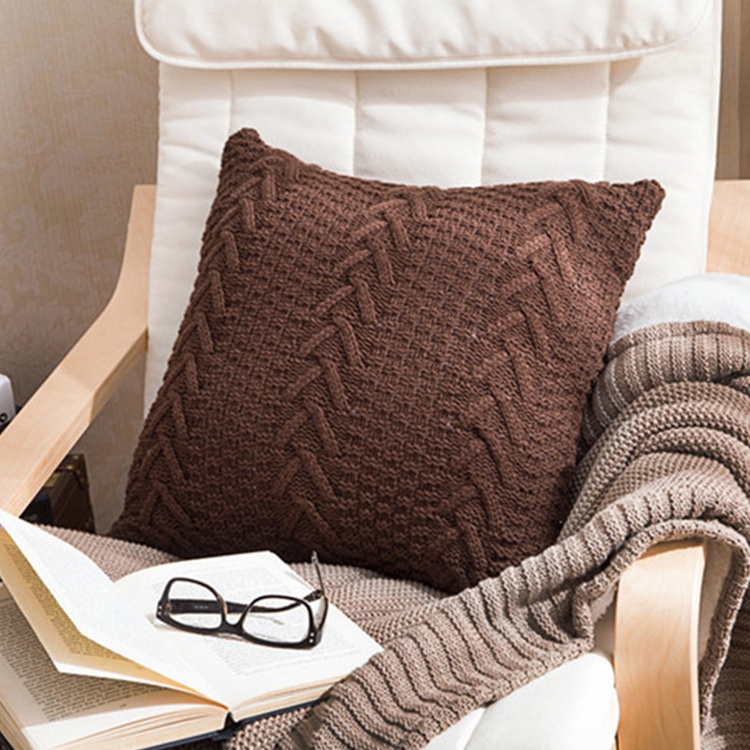 

Home Wool Knitted Pillowcase, Colour: Deep Coffee, Size: 45 x 45 cm