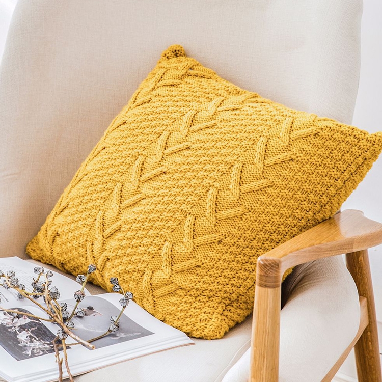

Home Wool Knitted Pillowcase, Colour: Turmeric, Size: 45 x 45 cm