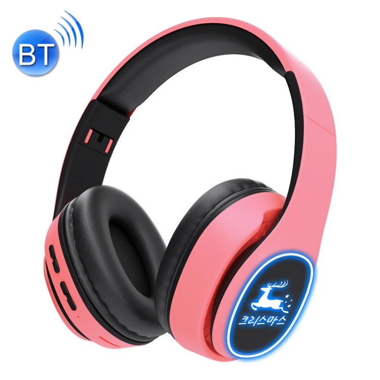 

Head-mounted Wireless Bluetooth Headset Luminous Card Music Headset, Style:Fawn(Pink )