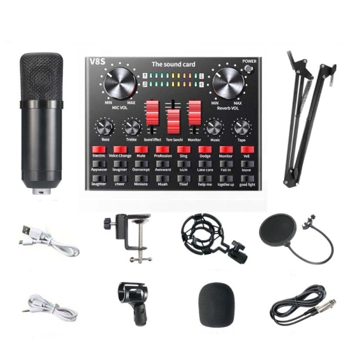 

V8S Sound Card Mobile Phone Computer Anchor Live K Song Recording Microphone, Specification:V8S + Black Bet BM700 Set