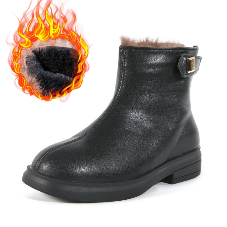 

Black Big Cotton Autumn And Winter Plus Cashmere Leather Boots Martin Boots For Girls, Size: 33 Yards 20.2cm