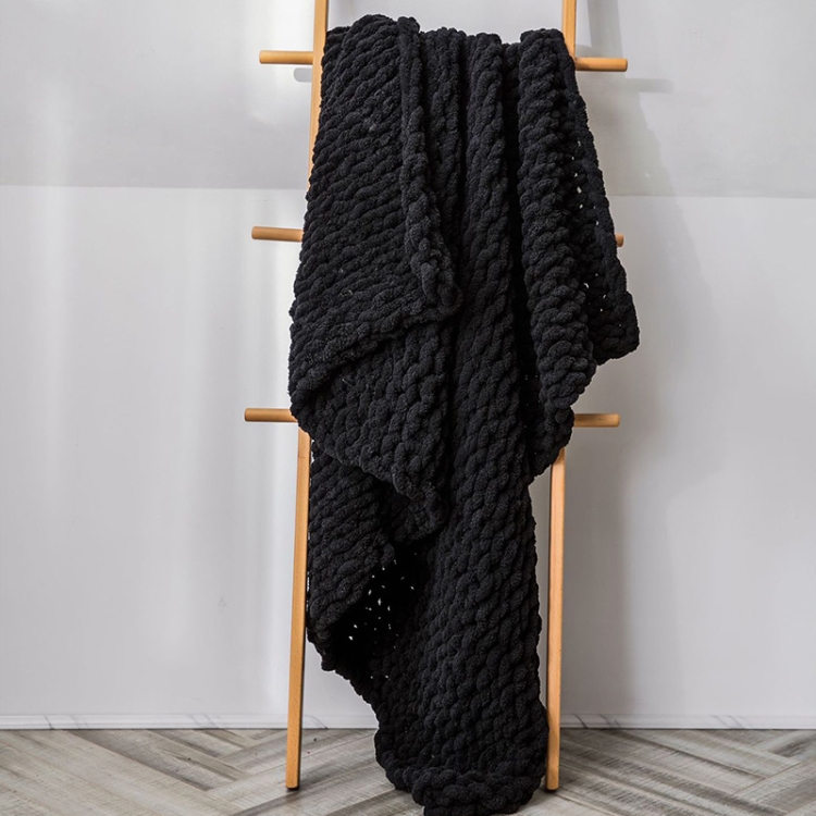 

Handmade Thick Wool Knitted Blanket Sofa Chenille Stick Knitted Blanket, Size: 80 x 100 CM(Black)