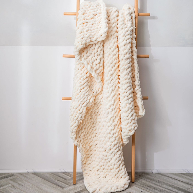 

Handmade Thick Wool Knitted Blanket Sofa Chenille Stick Knitted Blanket, Size: 130 x 160 CM(Custard)