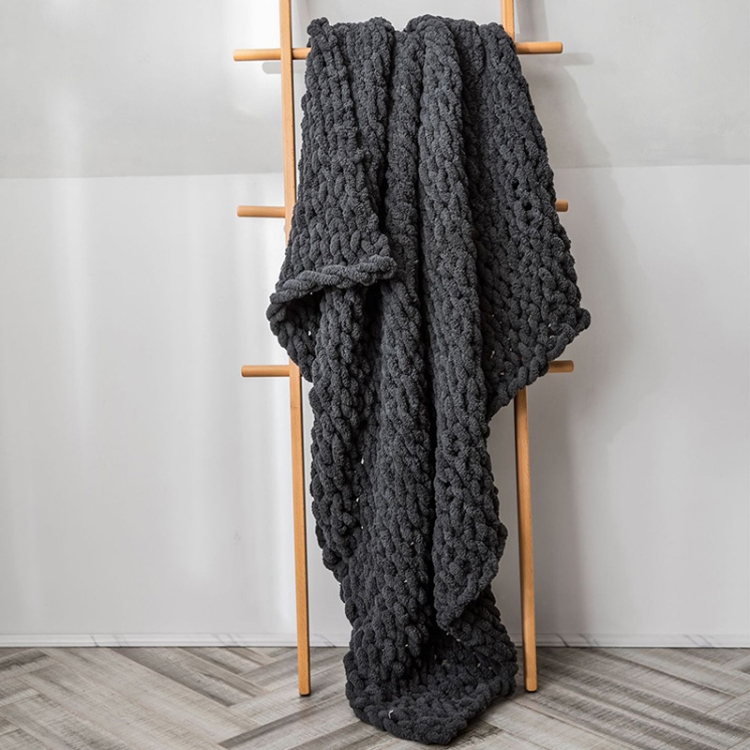 

Handmade Thick Wool Knitted Blanket Sofa Chenille Stick Knitted Blanket, Size: 130 x 160 CM(Dark Gray)