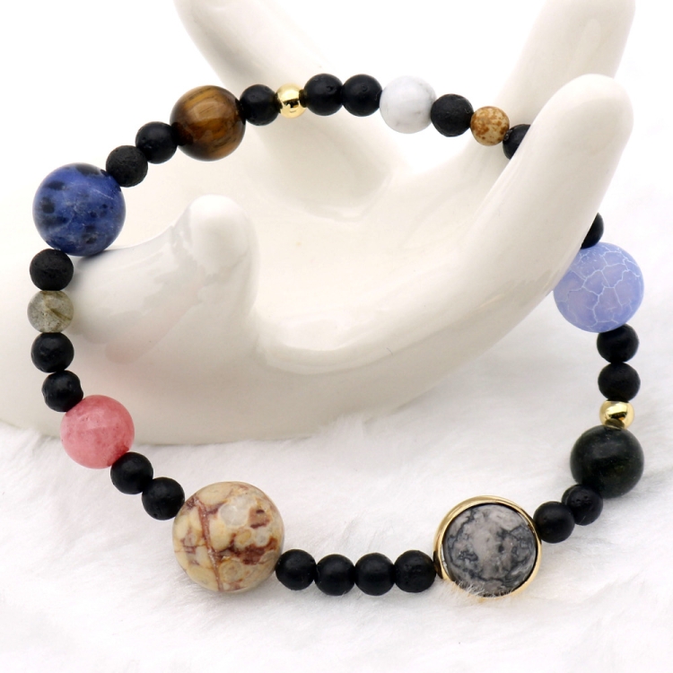 

3 PCS 9 Planets Sun System Bracelets Universe Women Natural Stones Beaded Stretch Strand Bracelets