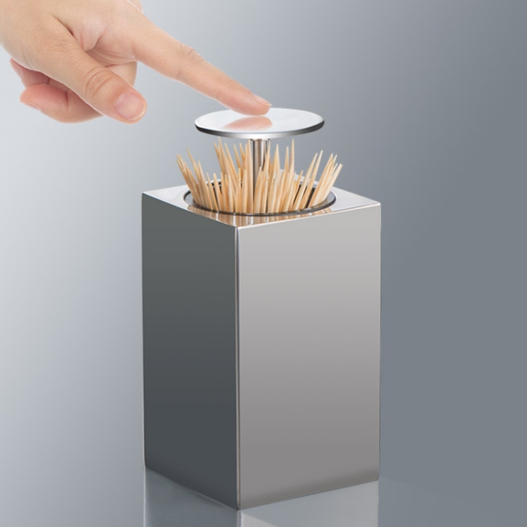 

Push-Type Stainless Steel Toothpick Holder Portable Automatic Pop-Up Toothpick Storage Box(Square )