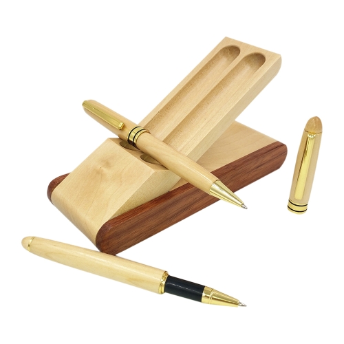 

Creative Maple Pen Set with Wooden Pen Box Student Stationery Office Gifts, Style:Signing Pen+Ballpoint Pen+Pen Box