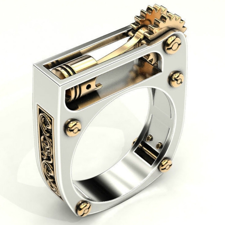 

5 PCS Mechanical Two-Tone Ring Gear Novelty Jewelry Ring, Size: 9