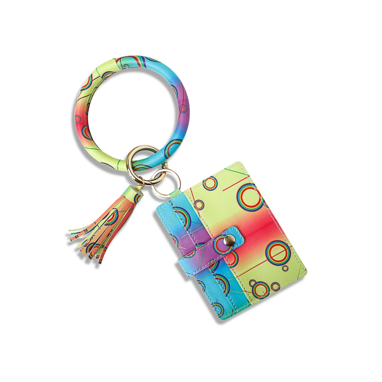 

2 PCS PU Leather Wrist Keychain Multi-Layer Card Holder Coin Purse(Rainbow )