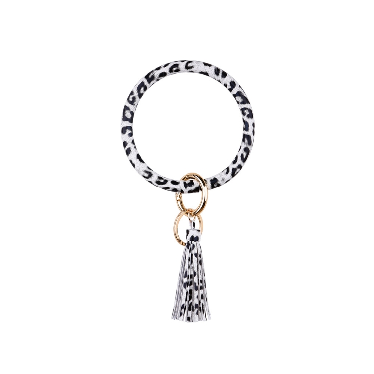 

PU Tassel Leopard Print Bracelet Keychain(White )