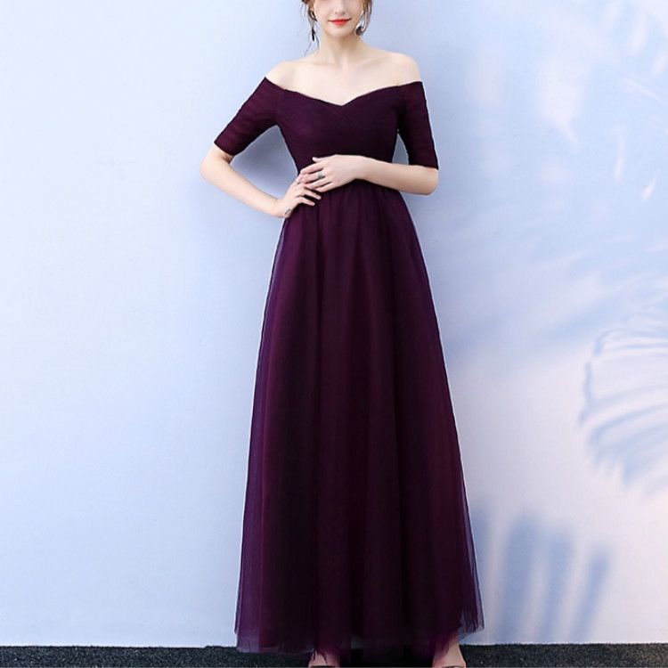 

Long Paragraph Shoulder Half Sleeve Evening Dress, Size:XS(Purple)