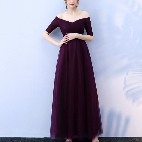 

Long Paragraph Shoulder Half Sleeve Evening Dress, Size:S(Purple)