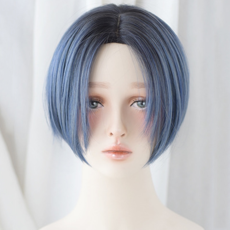 

Women Short Wigs Natural And Lifelike Hair Cover, Colour: Haze Blue (Top Head Dyed Black) 25CM